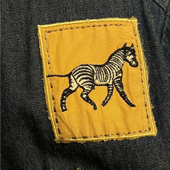 Y2K Bechamel Denim Midi Dress Jungle Animal Patches Short Sleeves Pockets Large - Picture 7 of 12